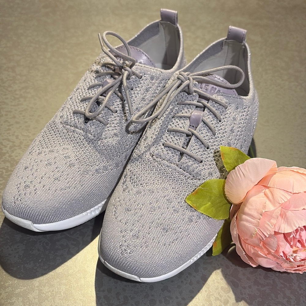 Like New Cole Haan ZEROGRAND Oxfords, size 11B, Dapple Gray-Silver Metallic